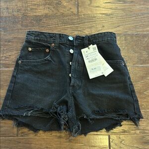 Zara Black Jean Shorts Distressed Frayed Hem
